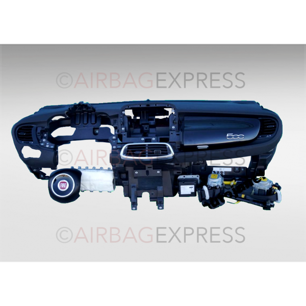 Airbag (set) Fiat 500C voor 2-deurs, hatchback BJ: 2010-2015, Zonder navigatie voorbereiding, "Zwart" Stuurwiel
